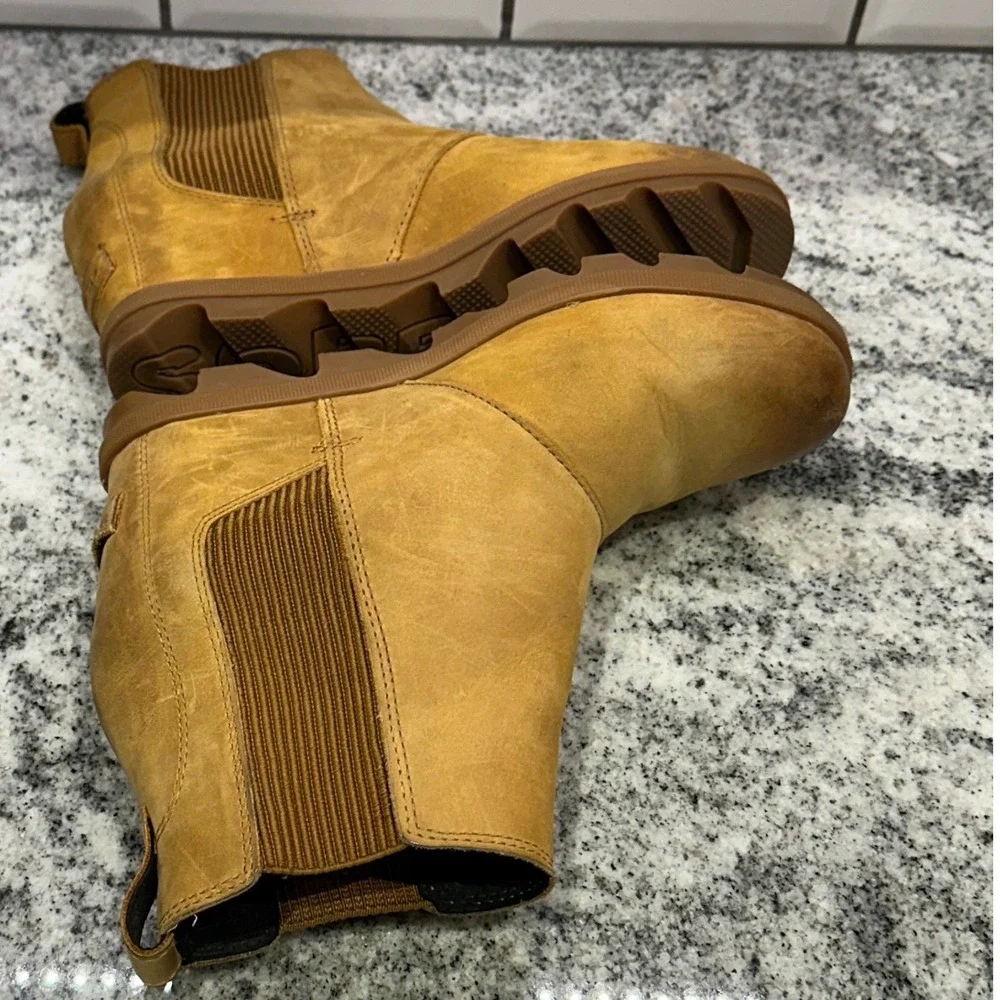 Sorel Womens 8.5 Joan of Arctic Wedge‎ II Chelsea Boots Camel Leather Waterproof
